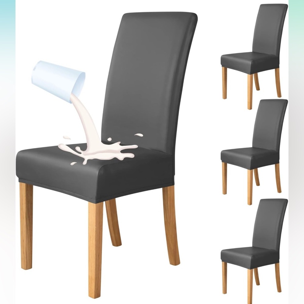 Waterproof Leather Dining Room Chair Covers (4, Black)